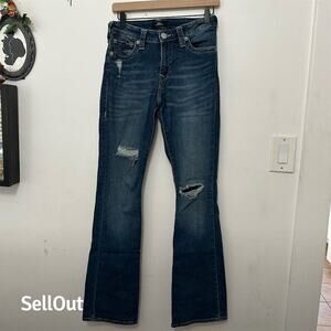 True Religion Becca Women's Bootcut Jeans Size 27 Blue Distressed